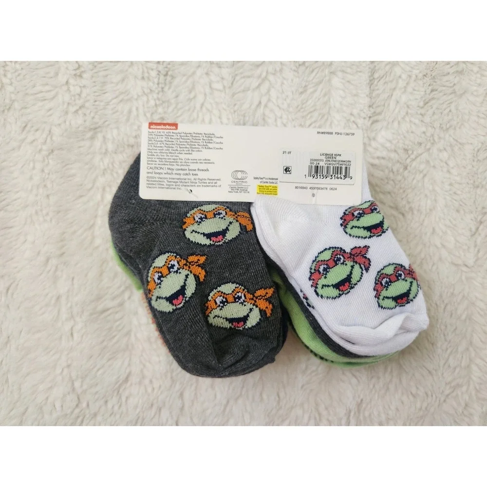 Teenage Mutant Ninja Turtles 10-Pair Toddler Ankle Socks 2T-3T Nickelodeon *NEW*